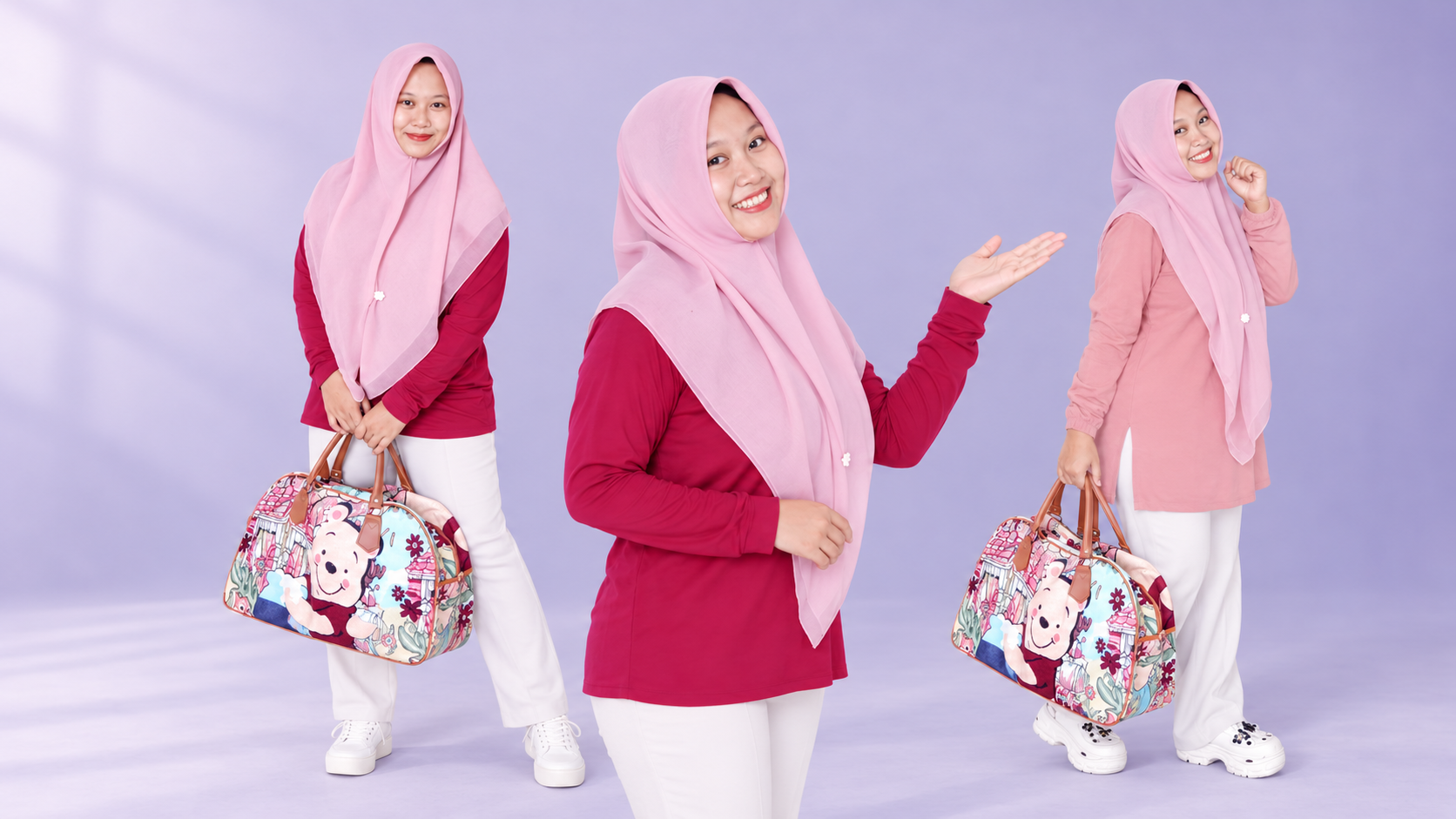 Foto profil Sisca Ellyanur, pemilik sekaligus terapis Aura Muslimah, dalam tiga pose